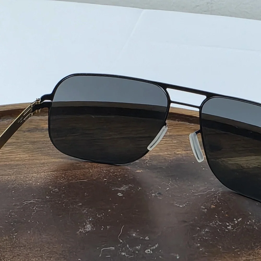 Ic! Berlin U5 Alex Sunglasses Mens 59-17 Black Gray Tinted Metal Aviator Germany